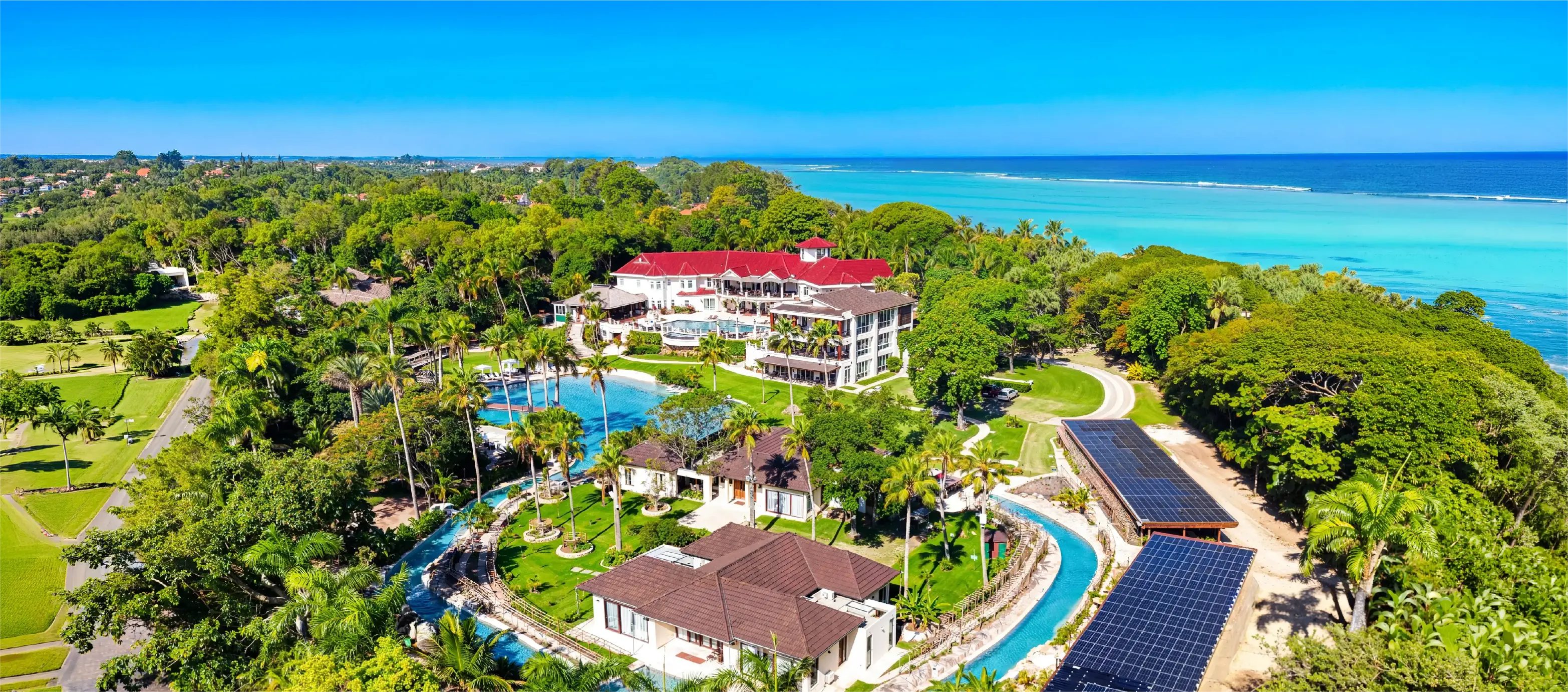 Aerial view of the Lionsgate private Caribbean estate